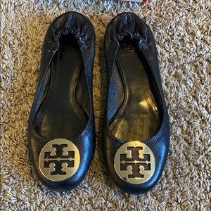 Tory Burch Leather Classic Reva Black/Gold Flats